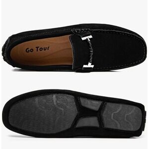 Go Tour Mens Black Suede Driving Loafers Bit Detail Slip On Shoes 11 M
